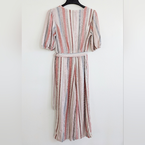 Universal Thread V-Neck Pastel One Piece Linen Blend Stripes Jumpsuit. S - Picture 4 of 8